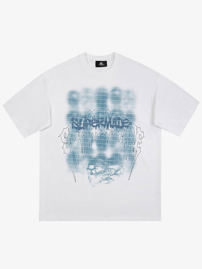 Dark Grid Skull Graphic T-Shirt 
