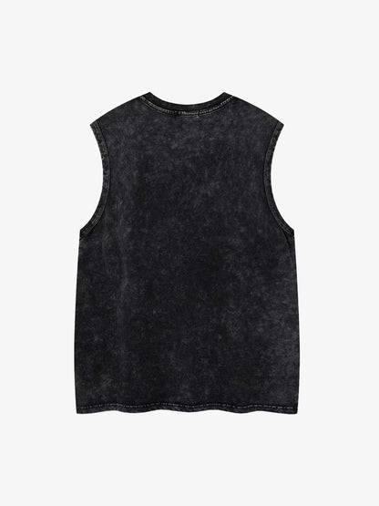 Acid Wash Sleeveless Tank Top – Cotton Blend Relaxed Fit Distressed Streetwear