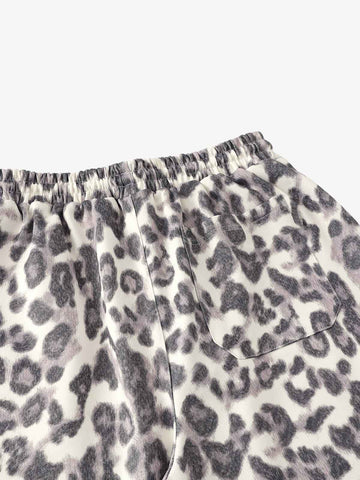 Leopard Print Pleated Drawstring Pants 