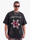 T-Shirt mit gewaschenem Blumen- und Sternenmuster