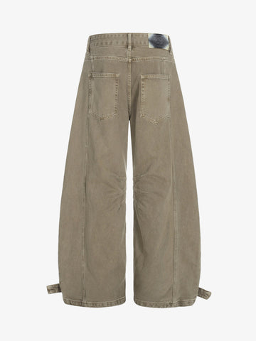 Curved Barrel Leg Inner Pleat Utility Jeans 
