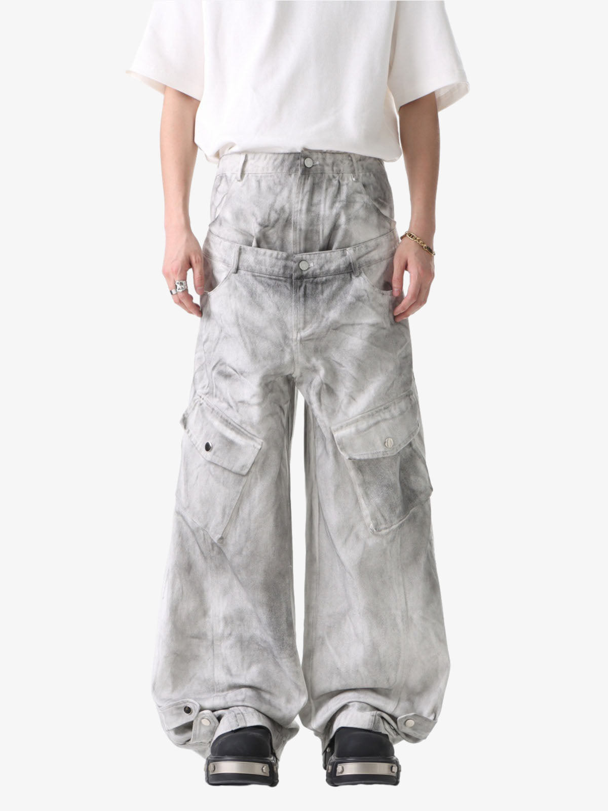 Vintage Cargo-Jeans mit doppeltem Bund