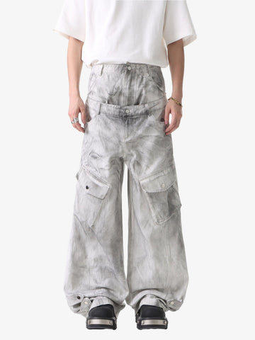 Vintage Cargo-Jeans mit doppeltem Bund