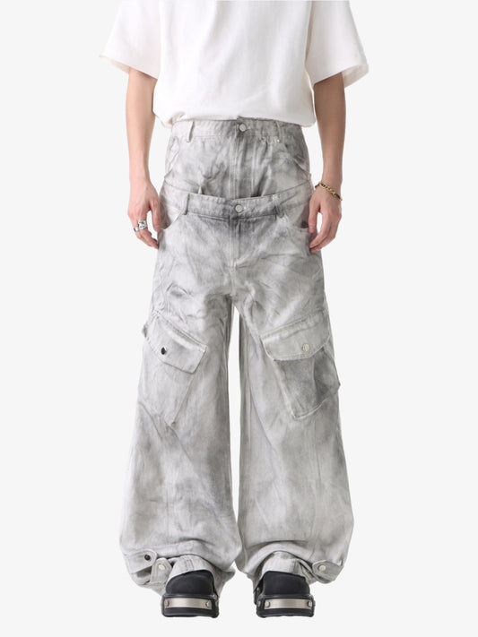 Vintage Cargo-Jeans mit doppeltem Bund