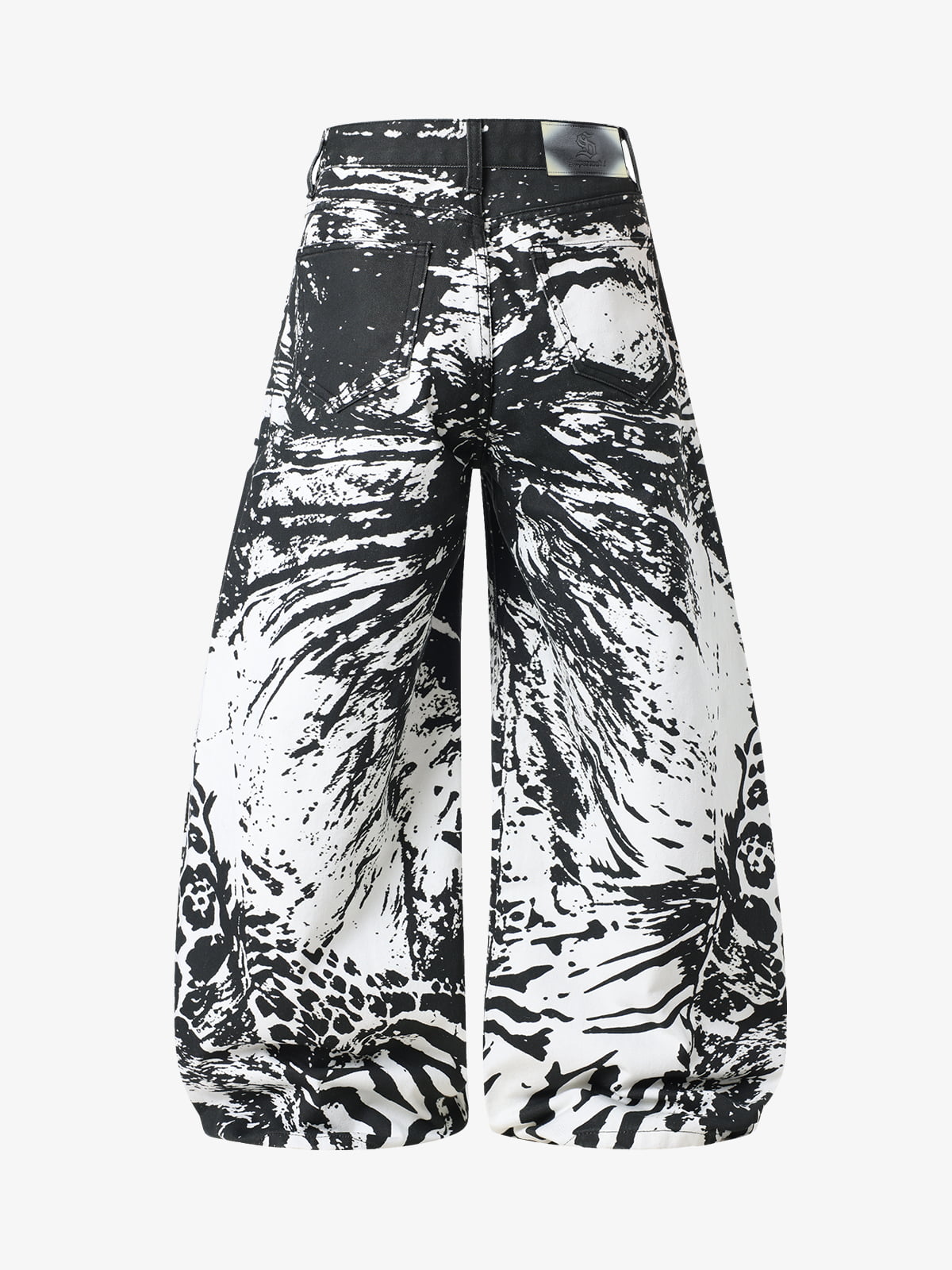 Weit geschnittene Hose mit abstraktem Print – Hochgeschnittene Hose aus Baumwollmischgewebe