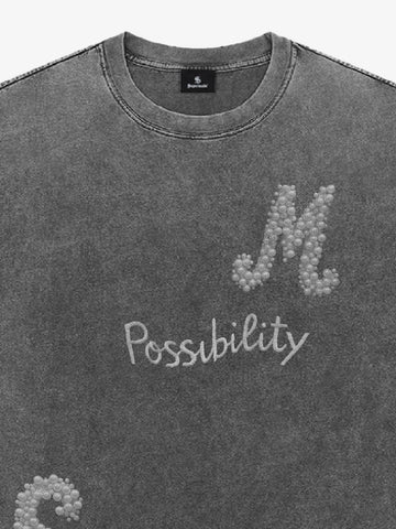 Vintage Washed Pearl Letter Graphic T-Shirt 