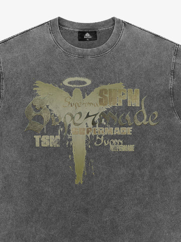 Distressed Washed Gothic Angel Graphic T-Shirt 