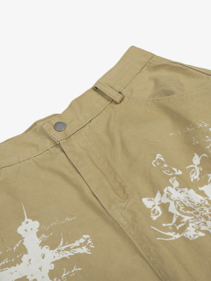 Gothic Cross Graphic Cargo Shorts 