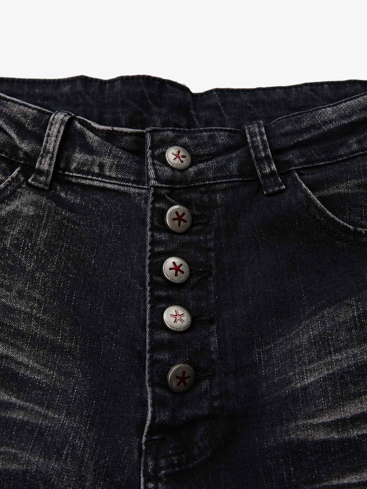Vintage Distressed Button Fly Ruched Panel Flared Jeans 