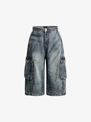 Grunge-Waschung Cargo-Denim-Shorts