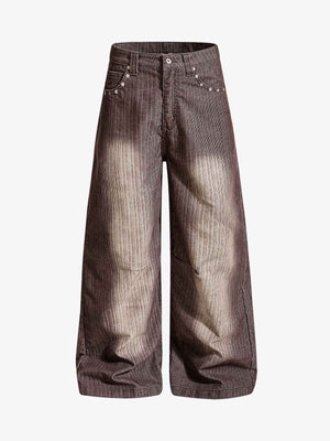 Vintage Washed Pinstripe Studded Baggy Jeans 