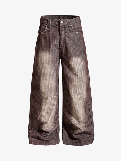 Vintage Washed Pinstripe Studded Baggy Jeans 