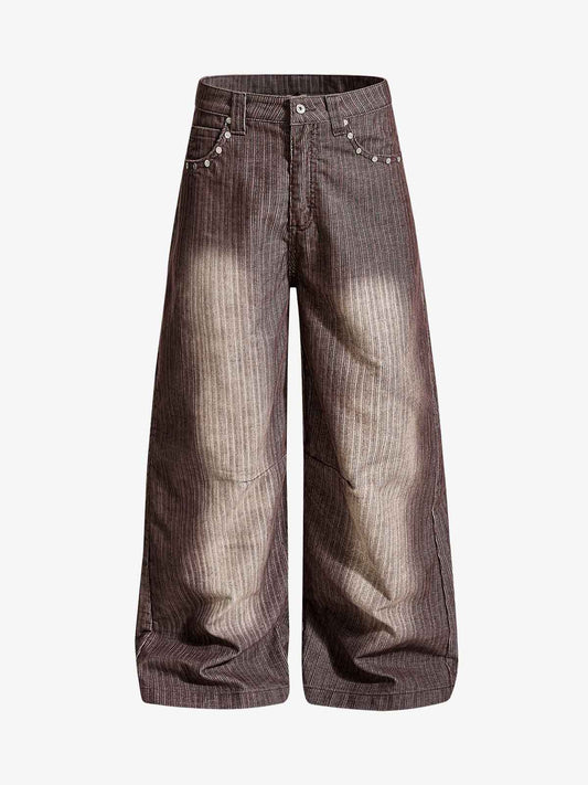 Vintage-Jeans mit Nadelstreifen, Nieten und Baggy-Design, gewaschen