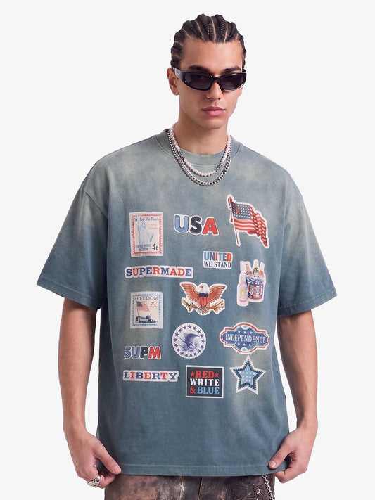 T-Shirt mit gewaschenem Vintage-Aufkleberdruck