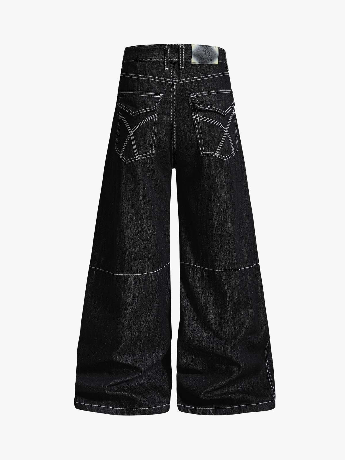 Square Studded Panelled Baggy Jeans 