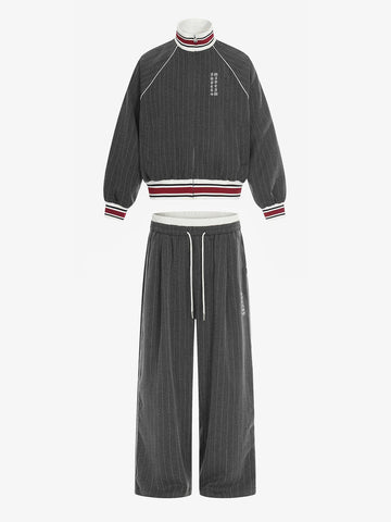 Retro Color-Blocked Striped Stand-Collar Tracksuit 
