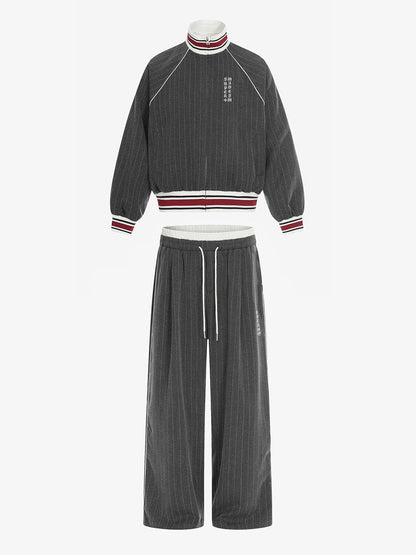 Retro Color-Blocked Striped Stand-Collar Tracksuit 