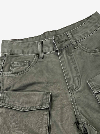 Embroidered Detail Olive Cargo Shorts