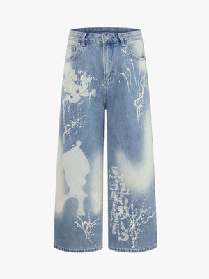 Tie-Dye Distressed Wide Leg Jeans 