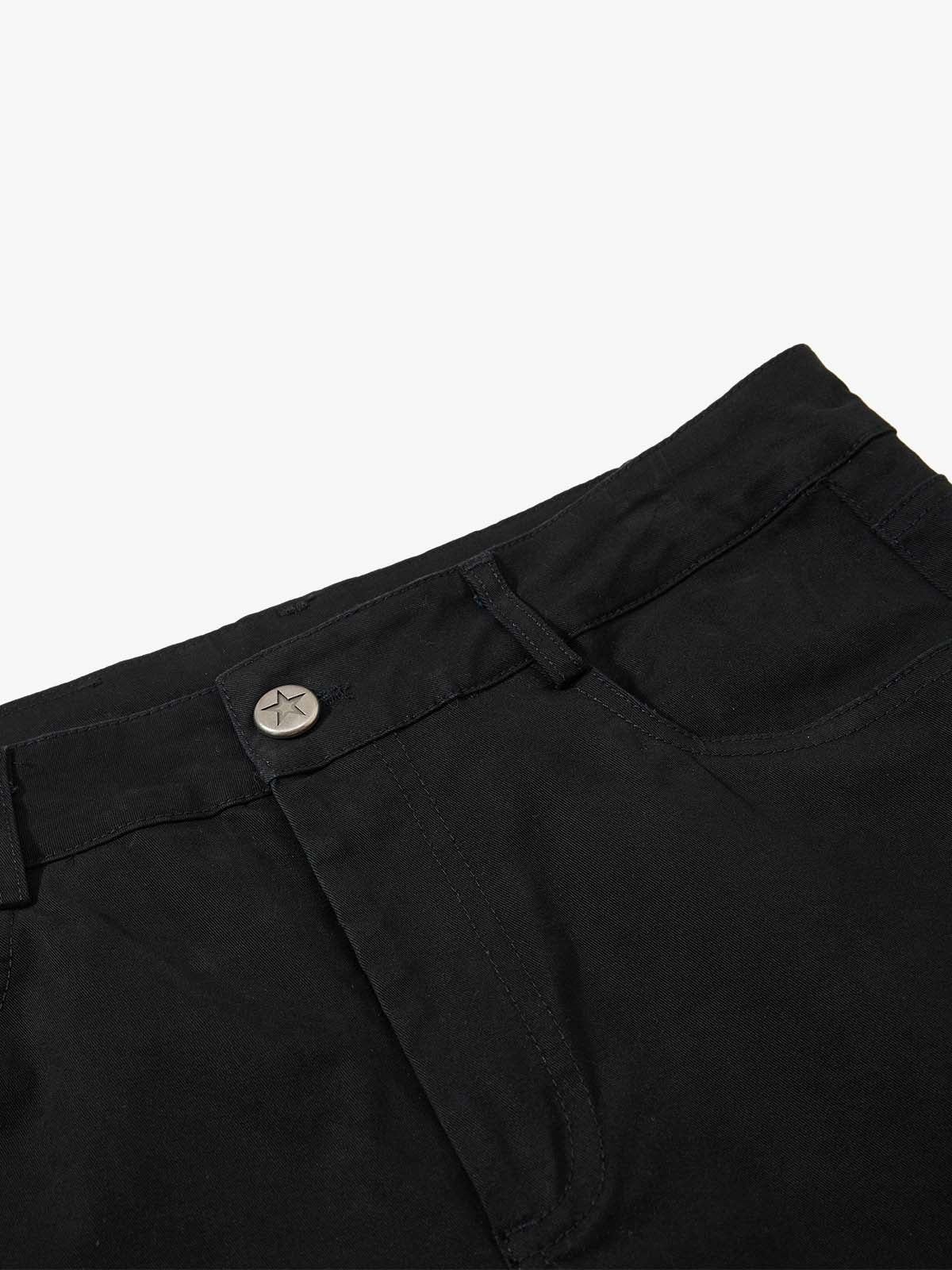 Black High-Waisted Slim Fit Chino Pants – Star Button Detail Cotton Twill