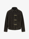 Retro Unique Metal Button Lapel Suede Bomber Jacket - 2538 
