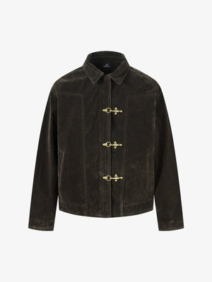 Retro Unique Metal Button Lapel Suede Bomber Jacket - 2538 