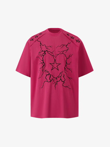 Heavy Embroidery Lightning Heart Print T-Shirt 