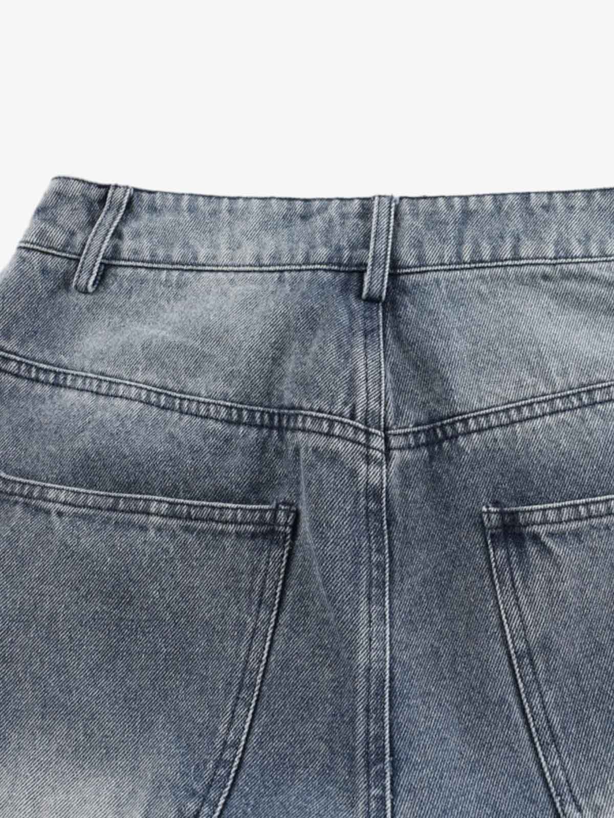 Wrinkle Effect Print Wide Leg Denim Jeans 