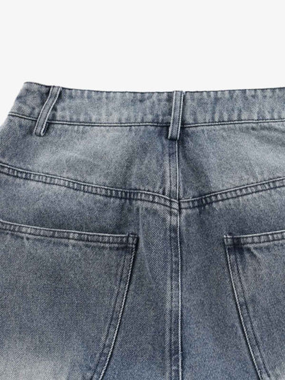 Wrinkle Effect Print Wide Leg Denim Jeans 