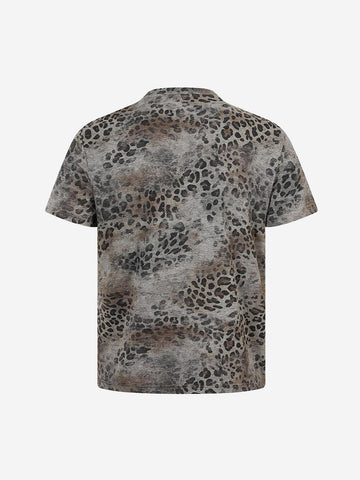 Vintage Leopardenmuster-T-Shirt mit Reißverschluss am Hals