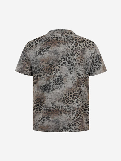 Vintage Leopardenmuster-T-Shirt mit Reißverschluss am Hals