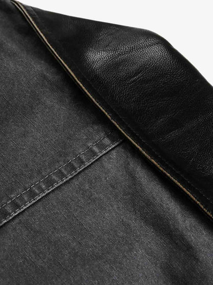 Clean Cut Leather Contrast Collar Pocket Jacket 