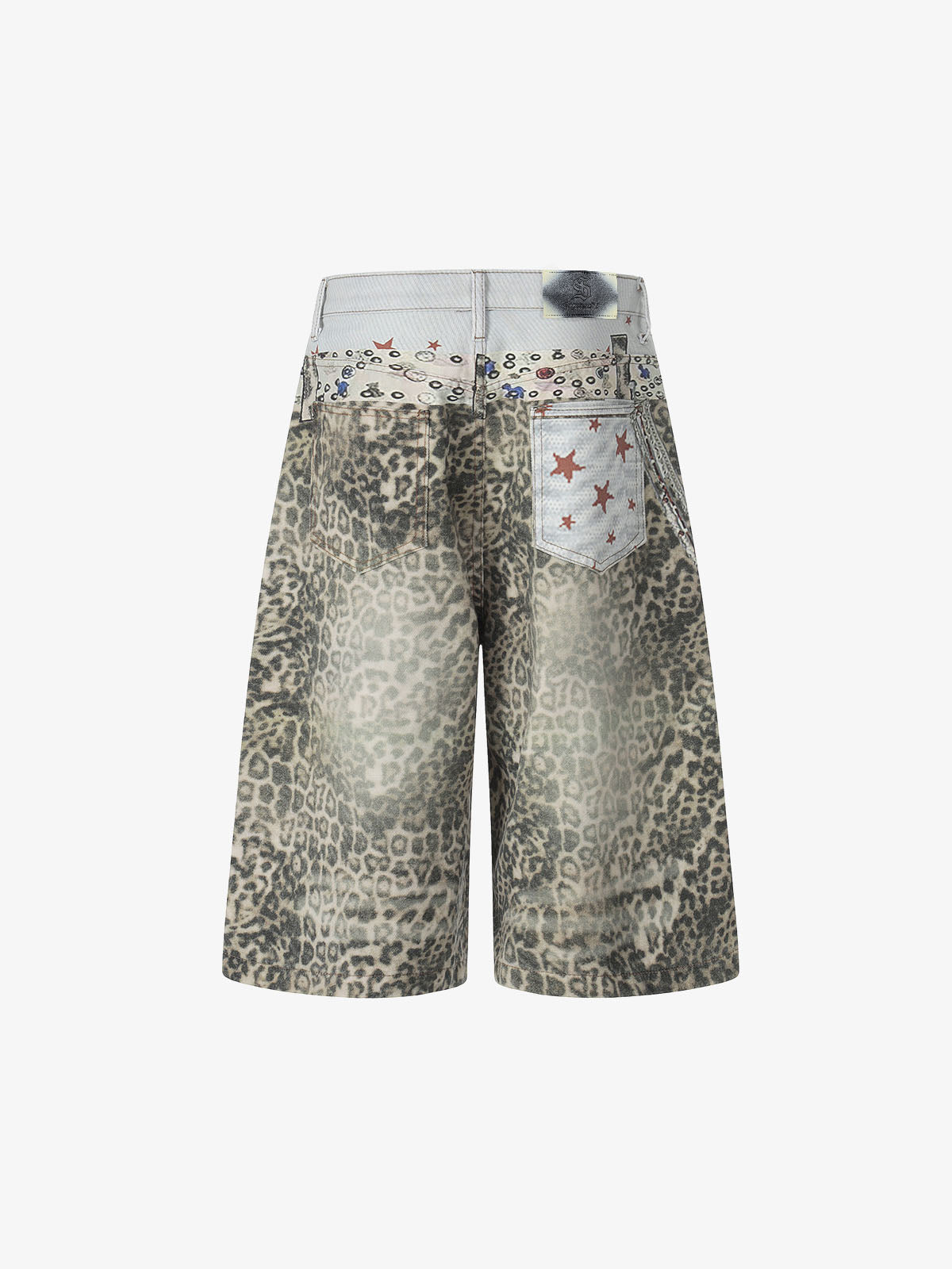 Charm Detail Leopard Denim Shorts 