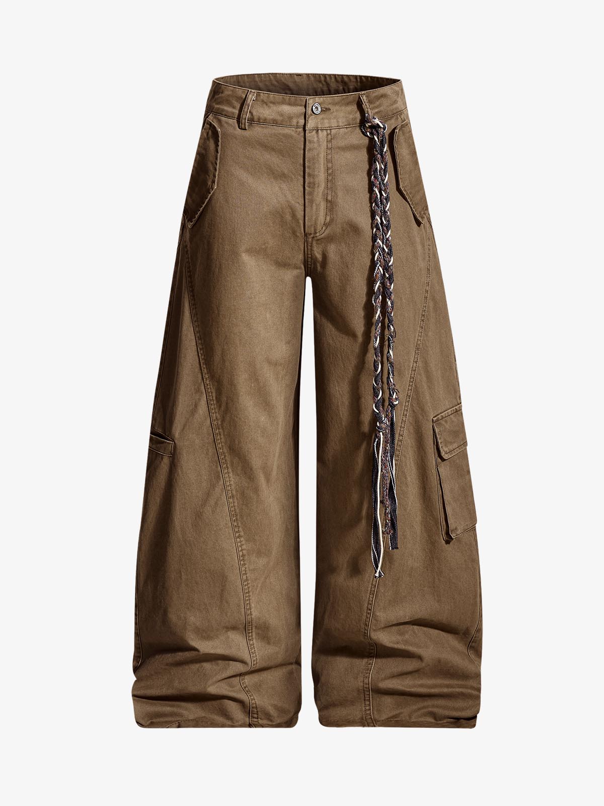 Washed Cargo Webbing Barrel Pants 
