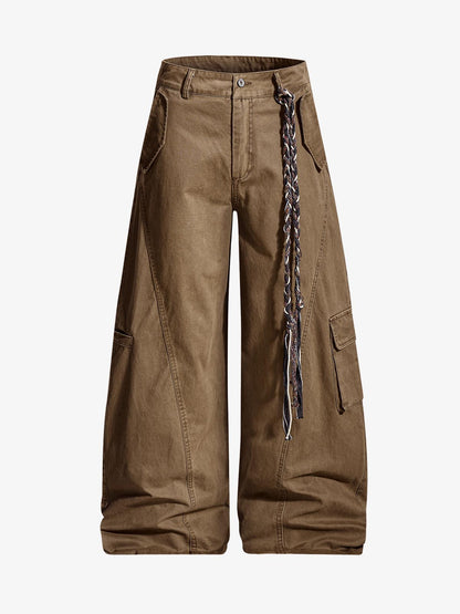 Washed Cargo Webbing Barrel Pants 