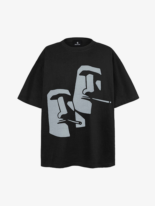 Abstract Moai Graphic T-Shirt 