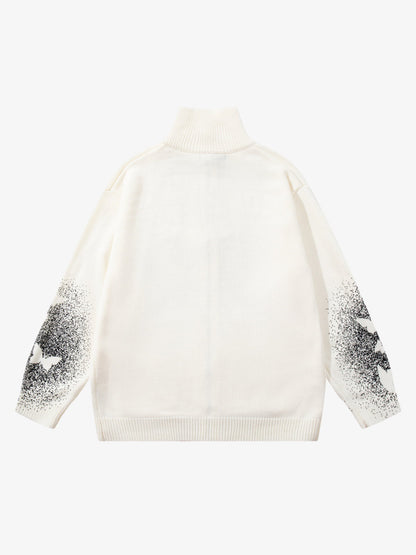 Street Dark Phantom Butterfly Stand-Collar Knit Cardigan Sweater 