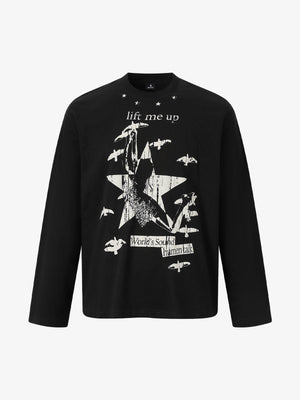 Retro Star Print Long-Sleeved T-Shirt 