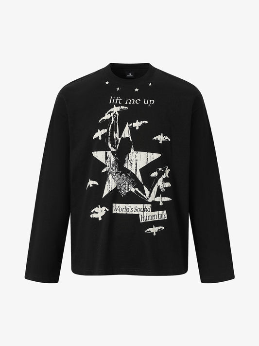 Retro Star Print Long-Sleeved T-Shirt 