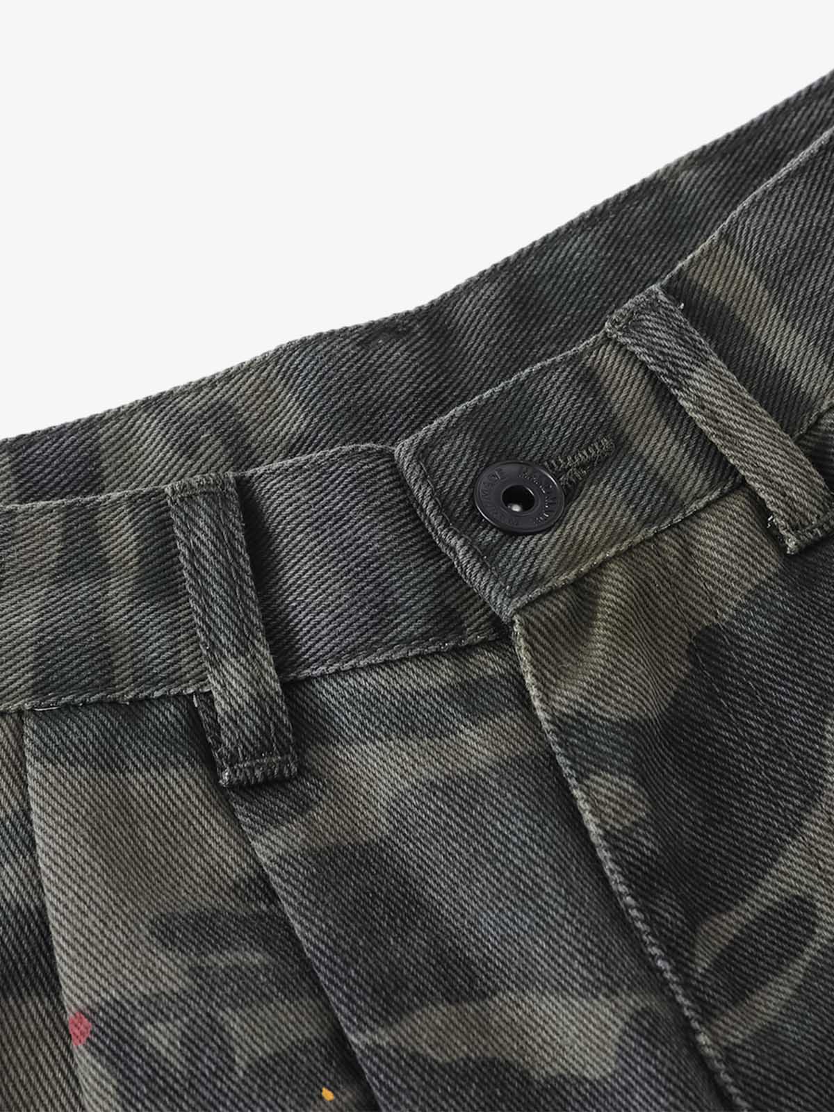 Camo Cargo Shorts with Paint Splatter – Relaxed Fit Utility Streetwear