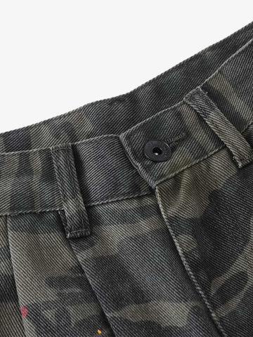 Camo Cargo Shorts with Paint Splatter – Relaxed Fit Utility Streetwear