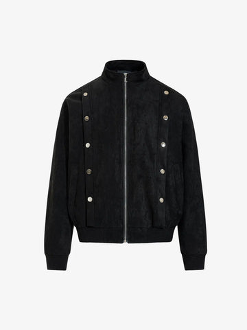 Vintage Stand Collar Metal Button-Structured Bomber Jacket 