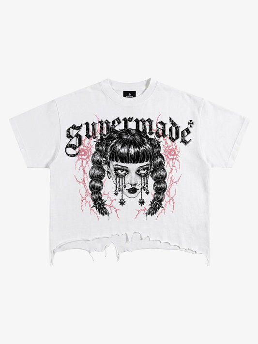 Crop-Top aus Baumwolle mit offenem Saum