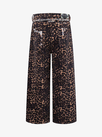 Bold Leopard Print Distressed Wide-Leg Jeans 