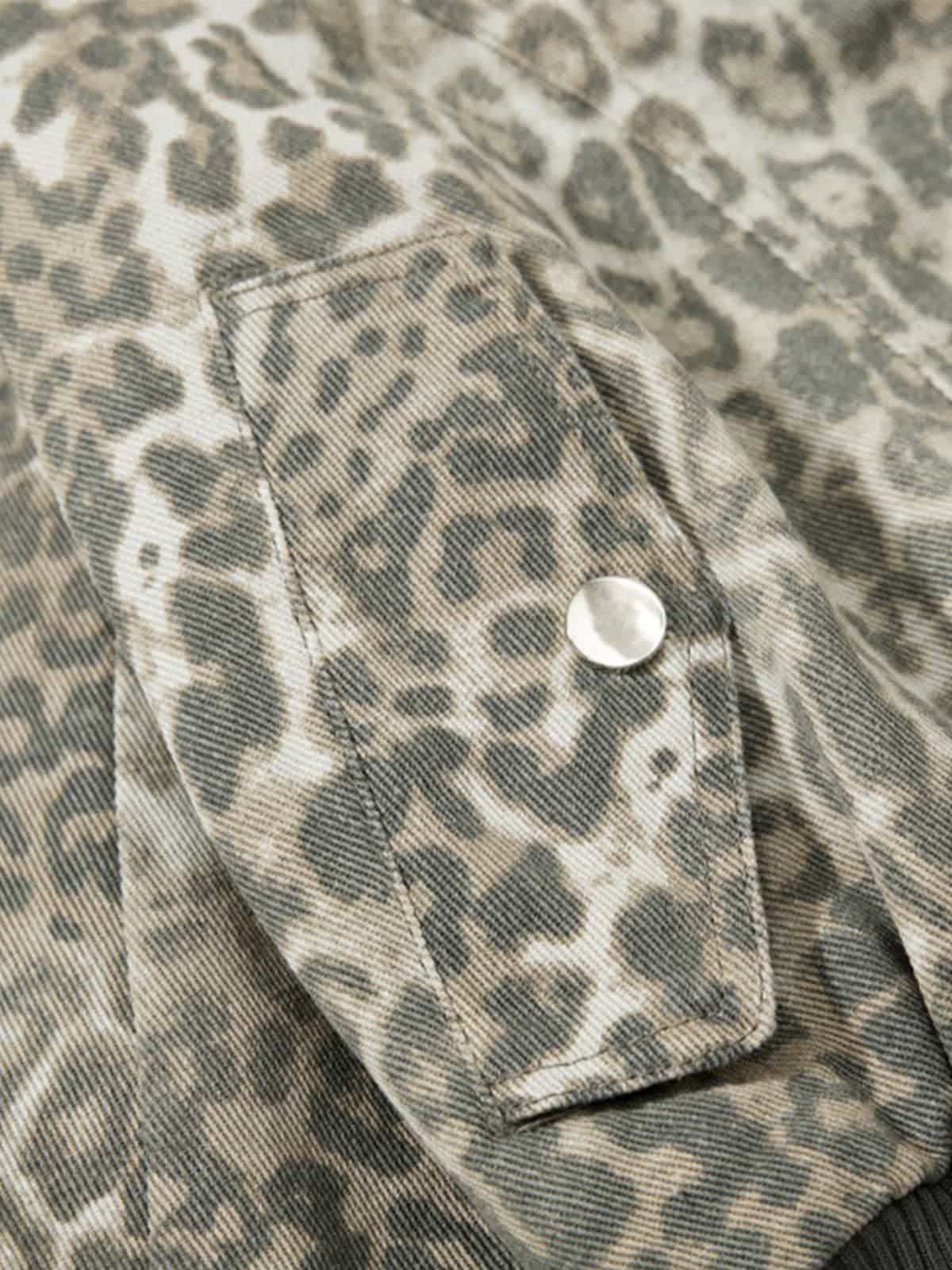 Vintage Leopard Print Bomber Jacket - 2540 