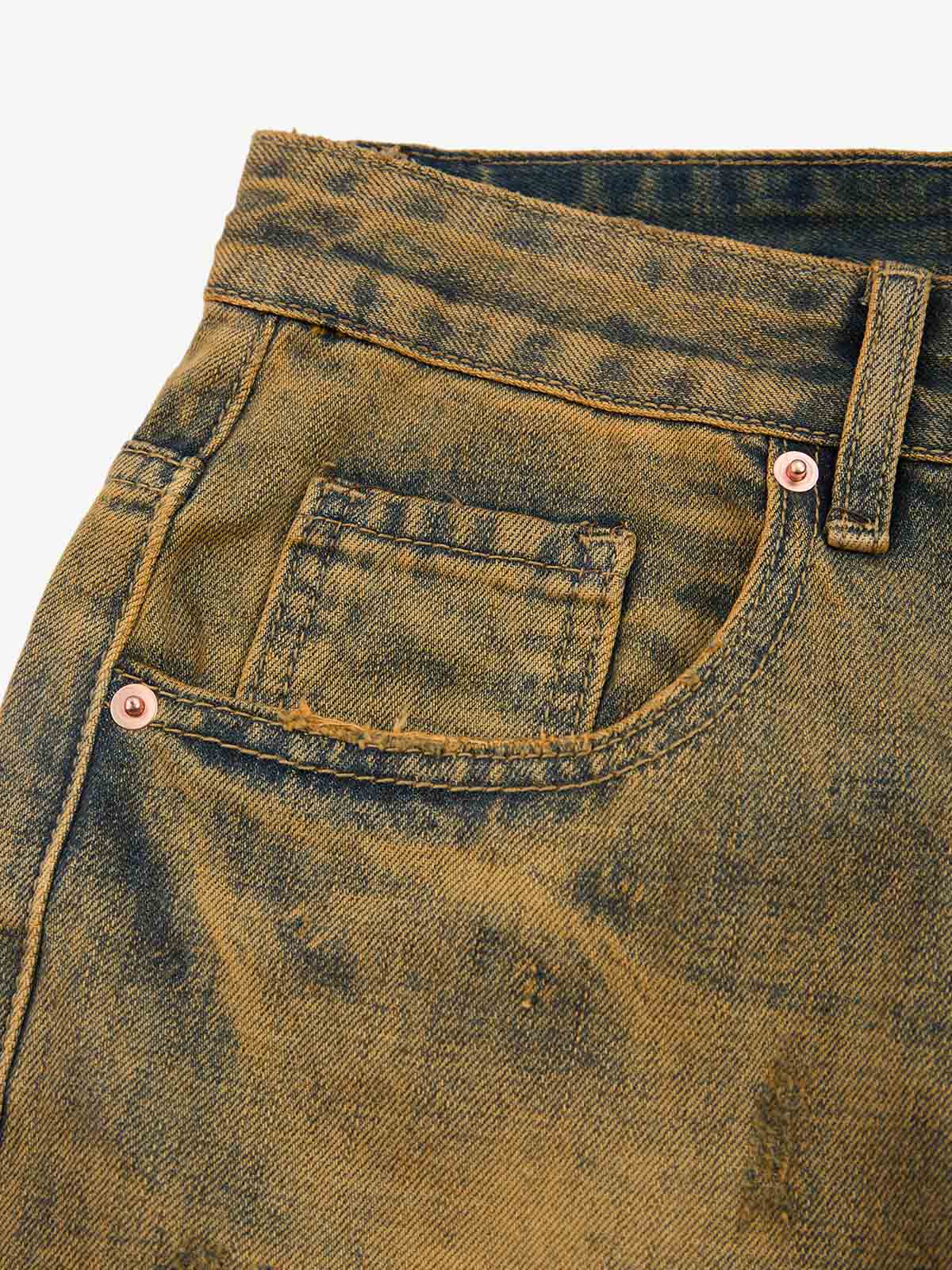 Burnt Orange Distressed Denim Shorts 