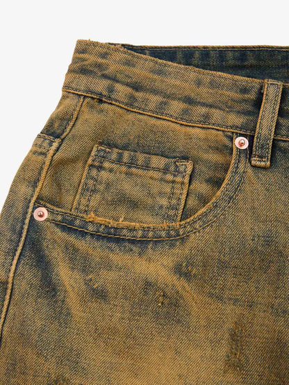 Burnt Orange Distressed Denim Shorts 