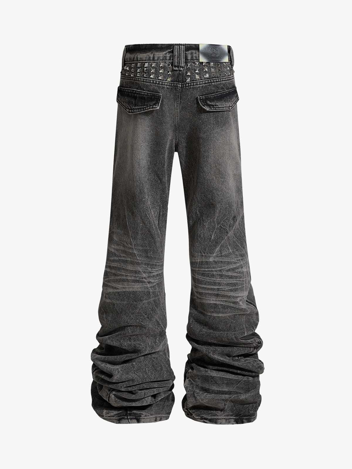 Stacked Flared Ripped Washed Pants 