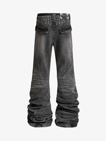 Stacked Flared Ripped Washed Pants 