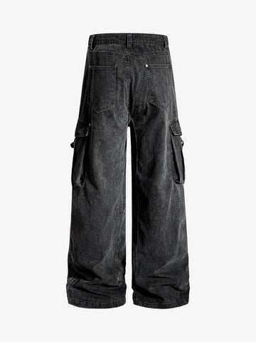 Washed Cotton Multi-Pocket Ruched Cargo Pants 